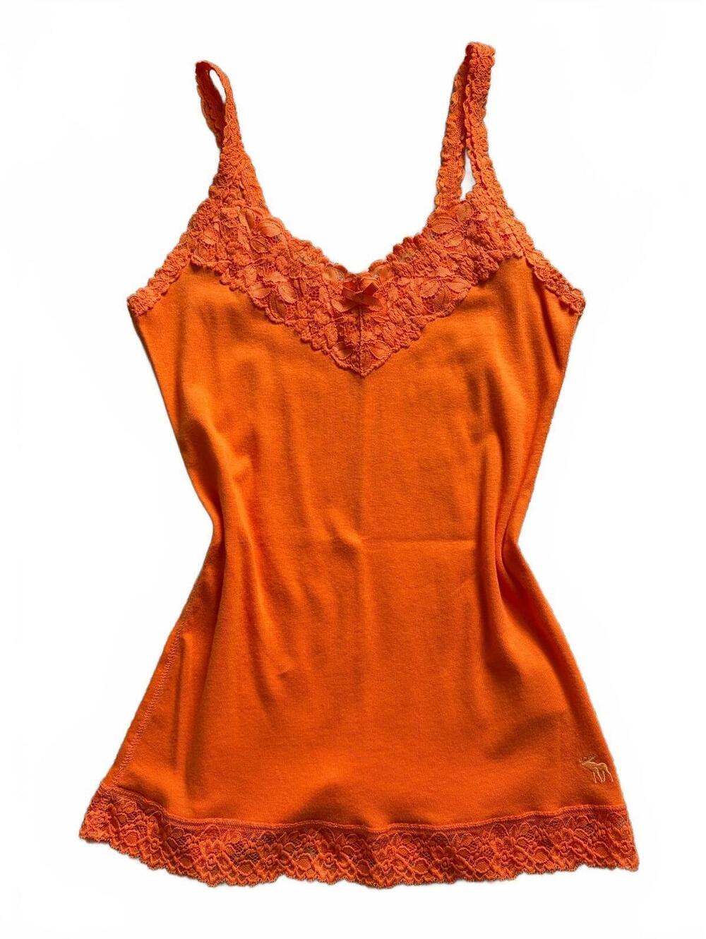 Abercrombie & Fitch Cami Tank Top Womens M Orange Lace Trim Y2K Stretch